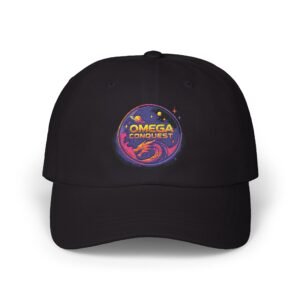 Omega Conquest Cosmic Dragon Cap - Stylish Black Hat for Space Enthusiasts
